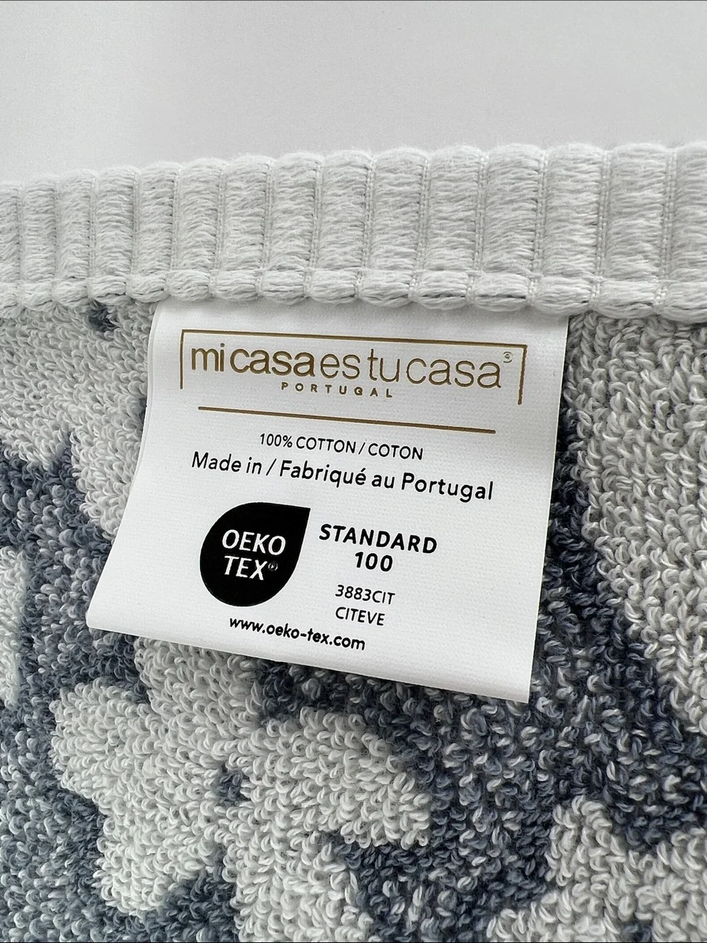 Mi Casa es Tu Casa Bath Towels Blue White Floral Print Cotton Portugal 2 Pc NWT